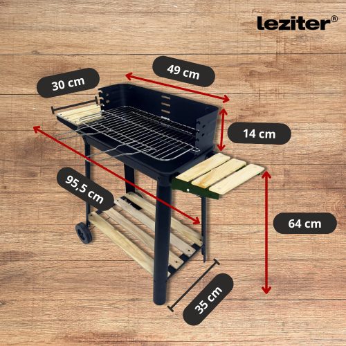 Téglalap alakú görgős faszenes grill