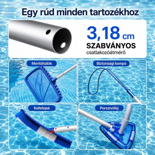 Teleszkópos rúd medence tisztító hálóhoz LMTH-01 2x180 cm, 0,8 mm, ezüst
