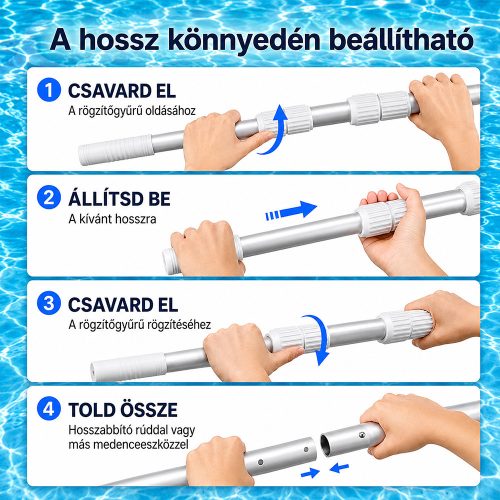 Teleszkópos rúd medence tisztító hálóhoz LMTH-01 2x180 cm, 0,8 mm, ezüst
